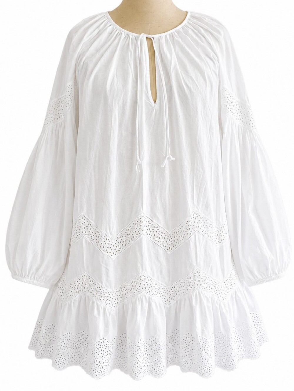 H&M White Eyelet Embroidered Boho Mini Dress Women’s XS